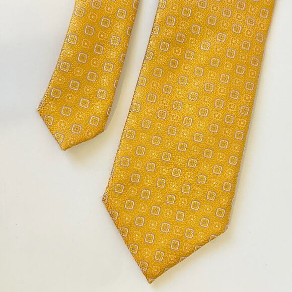 CANALI Neck Tie Mens Golden Yellow Floral Silk Luxury Business Formal Preppy - Picture 4 of 9